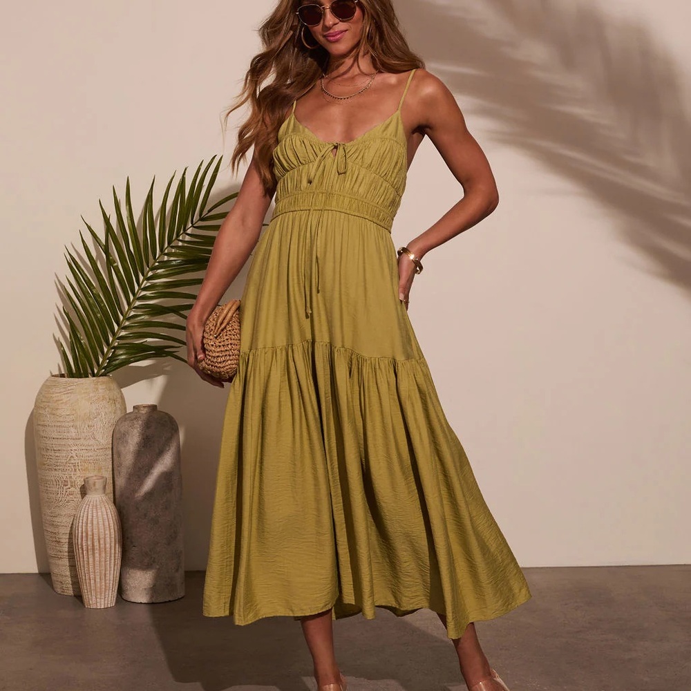 Riviera Romance Ruched Tiered Midi Dress